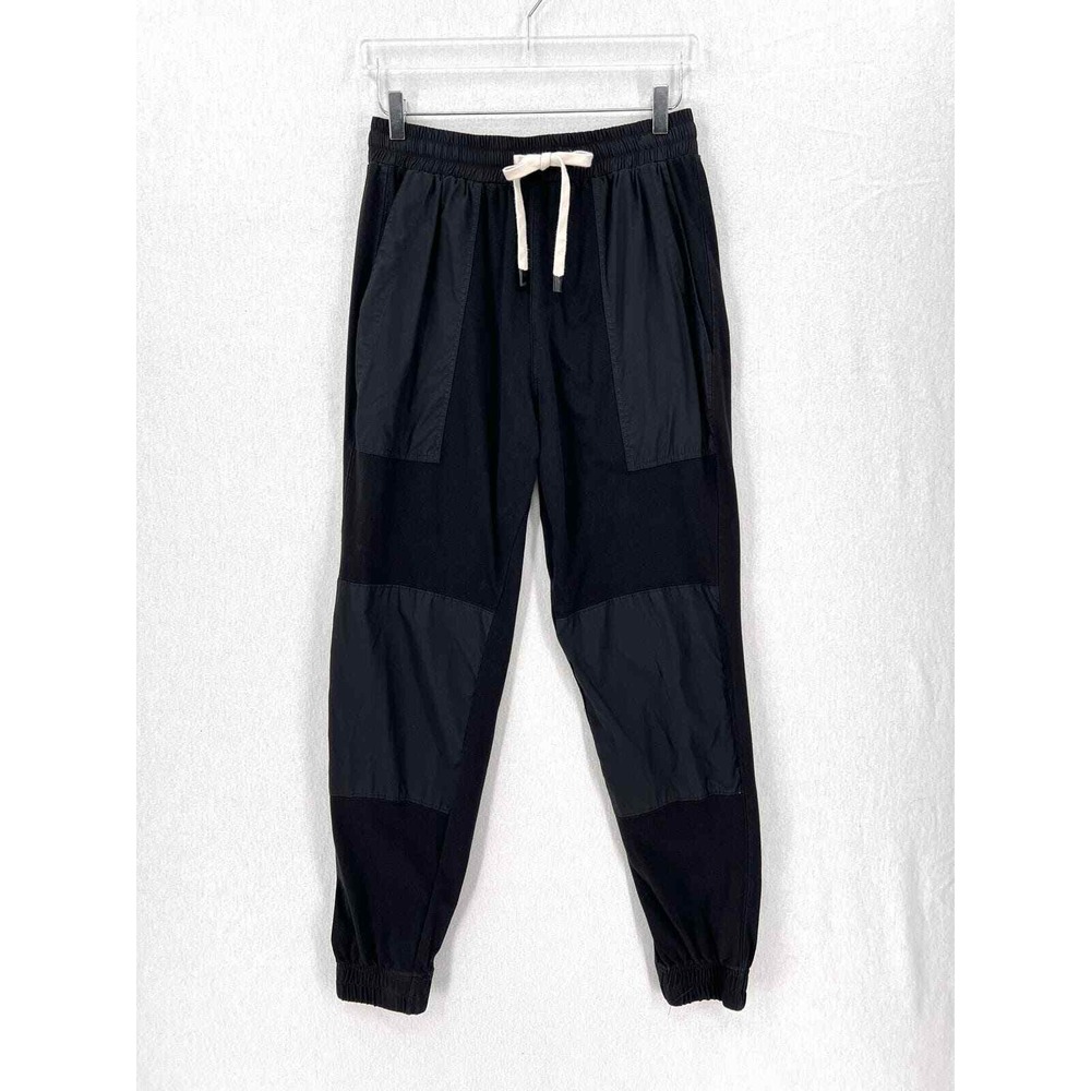 BASSIKE Joggers Women Small Black Contrast Panel Drawstring Utility Jersey Twill